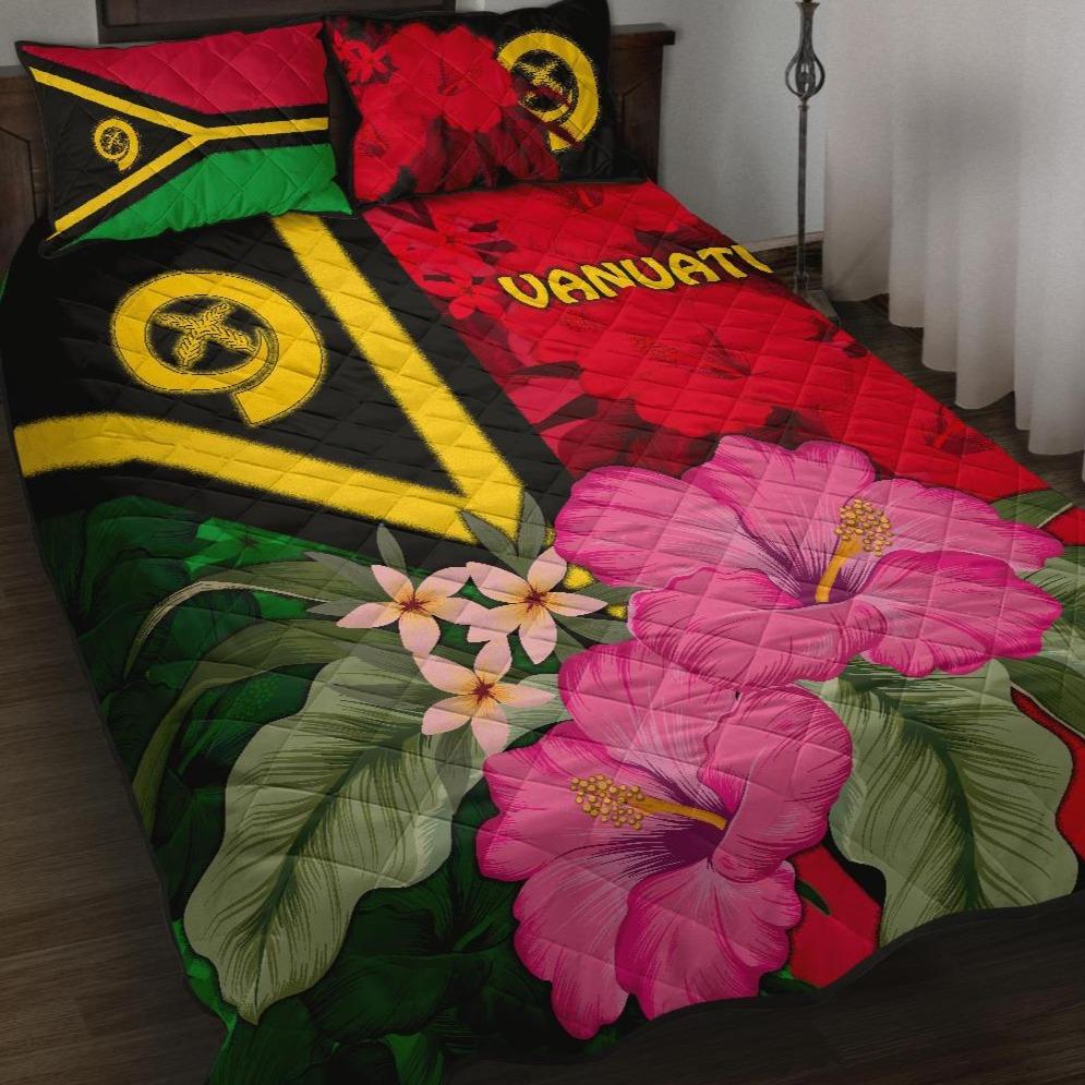 Vanuatu Quilt Bed Set - Vanuatu Flag with Hibiscus Red - Polynesian Pride