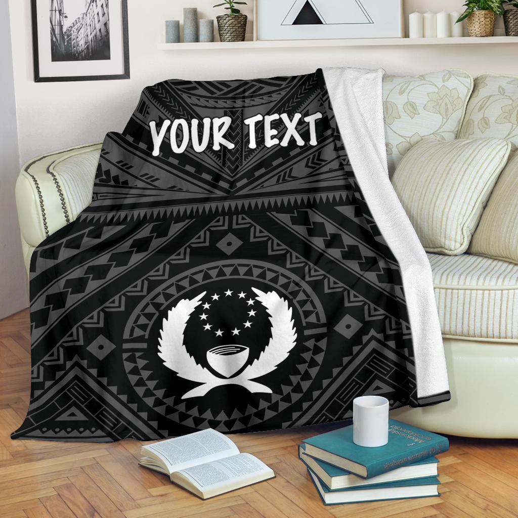 Pohnpei Personalised Premium Blanket - Pohnpei Seal With Polynesian Tattoo Style ( Black) - Polynesian Pride