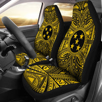 Gambier Islands Car Seat Cover - Gambier Islands Coat Of Arms Polynesian Gold Black Universal Fit Gold - Polynesian Pride