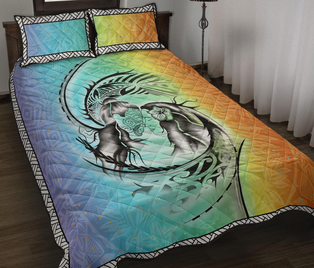 Hawaii Quilt Bed Set - Polynesian Couple Style Black - Polynesian Pride