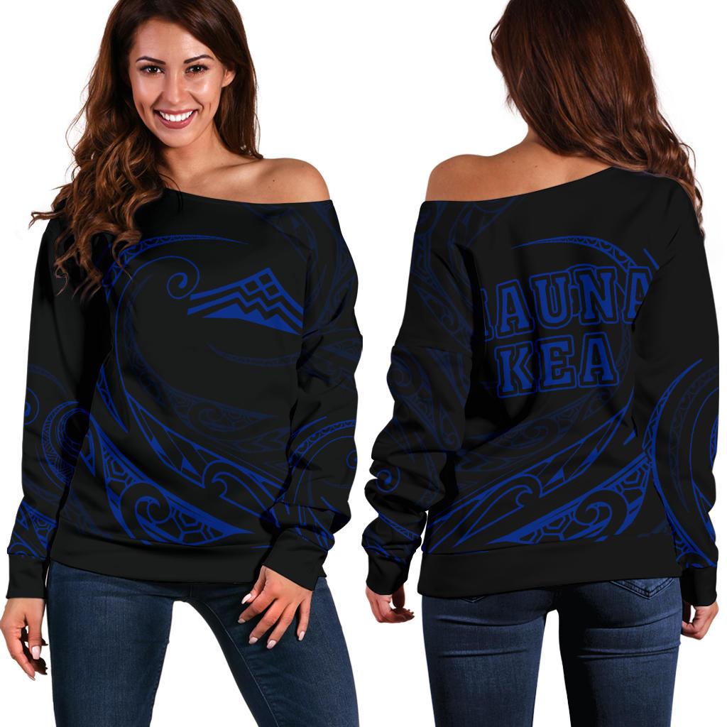 Hawaiian Mauna Kea Polynesian Women's Off Shoulder Sweater - Blue - Frida Style Blue - Polynesian Pride