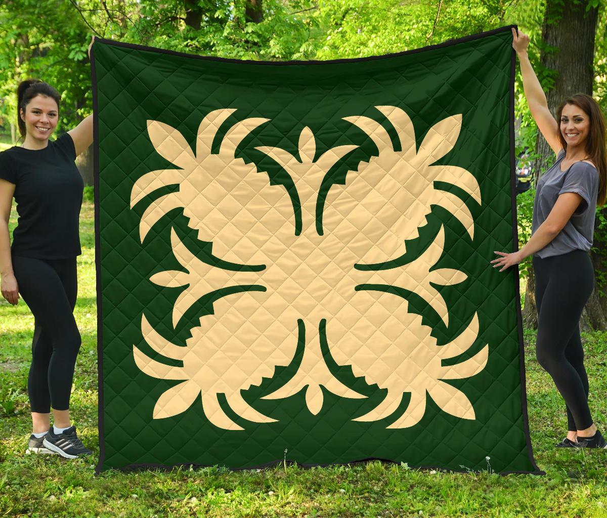 Hawaiian Premium Quilt Royal Pattern - Green - A2 Style Green - Polynesian Pride