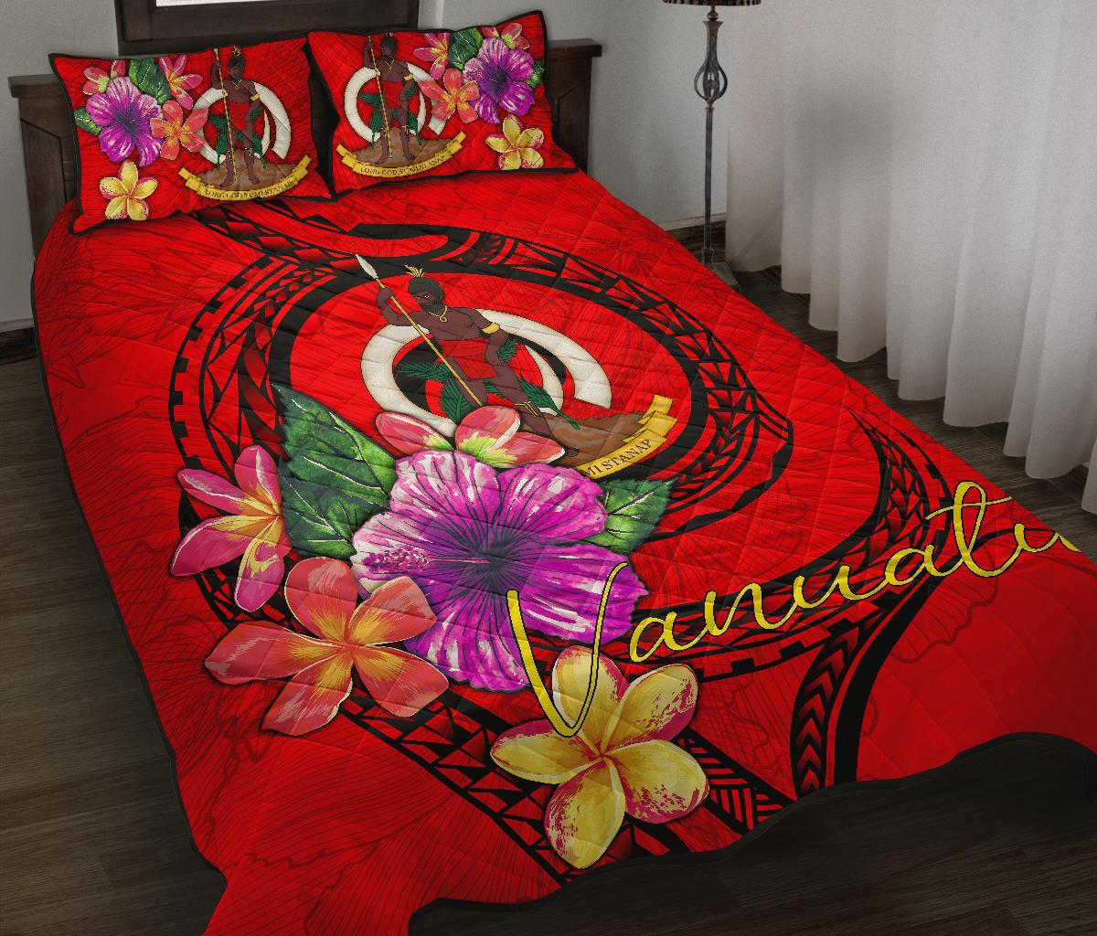 Vanuatu Polynesian Quilt Bed Set - Floral With Seal Red Red - Polynesian Pride