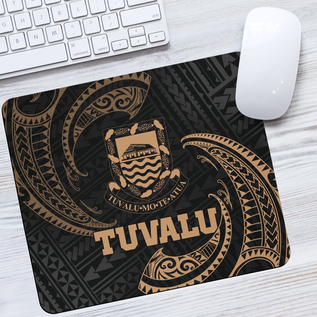 Tuvalu Polynesian Mouse Pad - Gold Tribal Wave One Style One Size Black - Polynesian Pride