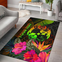 Tonga Polynesian Personalised Area Rug - Hibiscus and Banana Leaves Reggae - Polynesian Pride