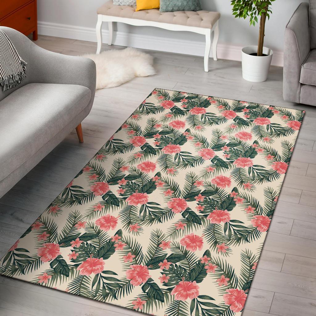 Hibiscus Plumeria Tropical Red Rug Red - Polynesian Pride