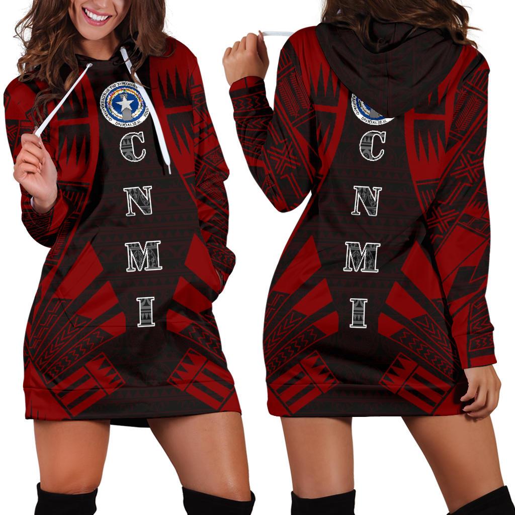 Northern Mariana Islands Hoodie Dress - Polynesian Tattoo Red Red - Polynesian Pride