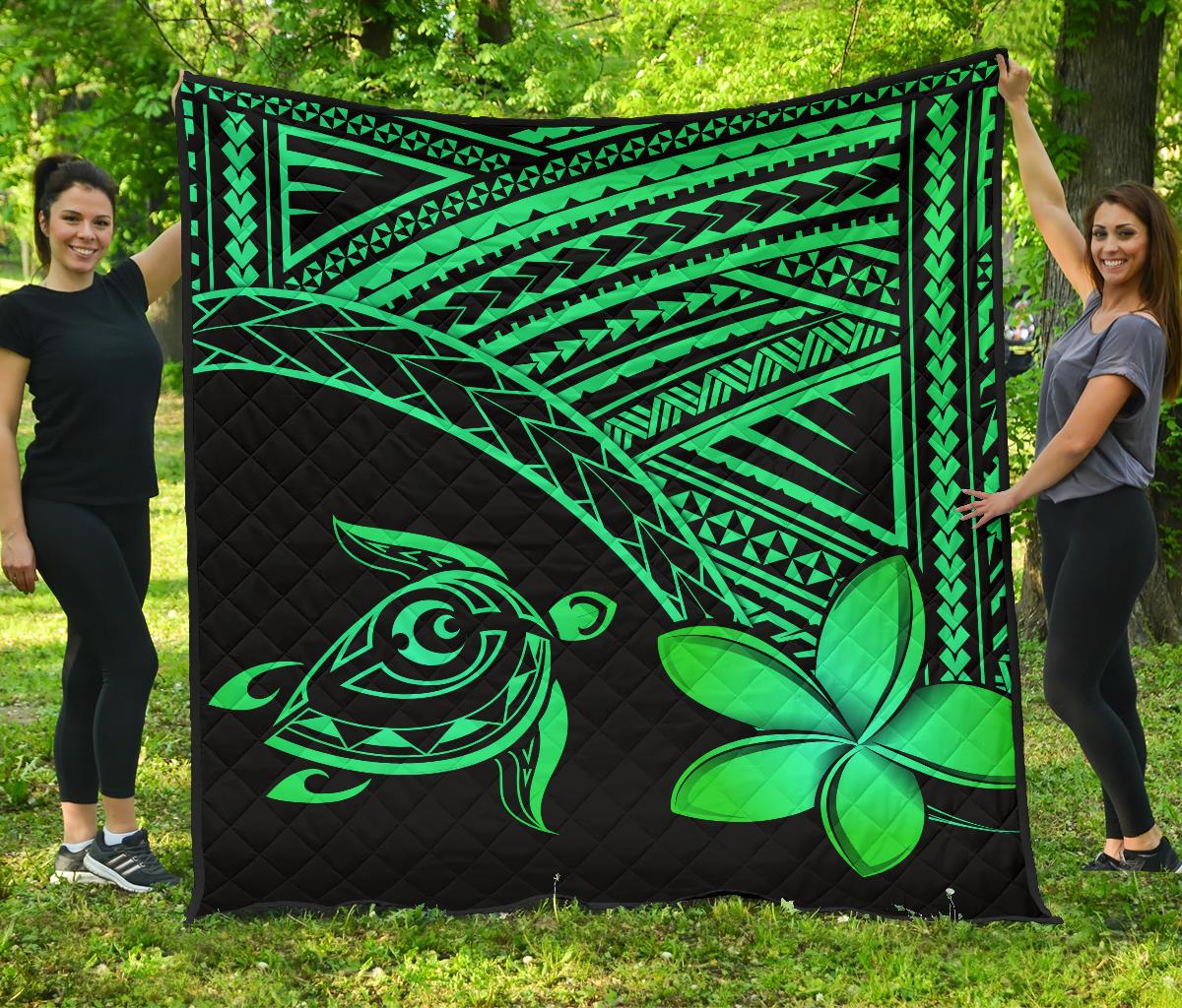Hawaii Quilt - Hawaii Turtle Plumeria Quilt Green Green - Polynesian Pride