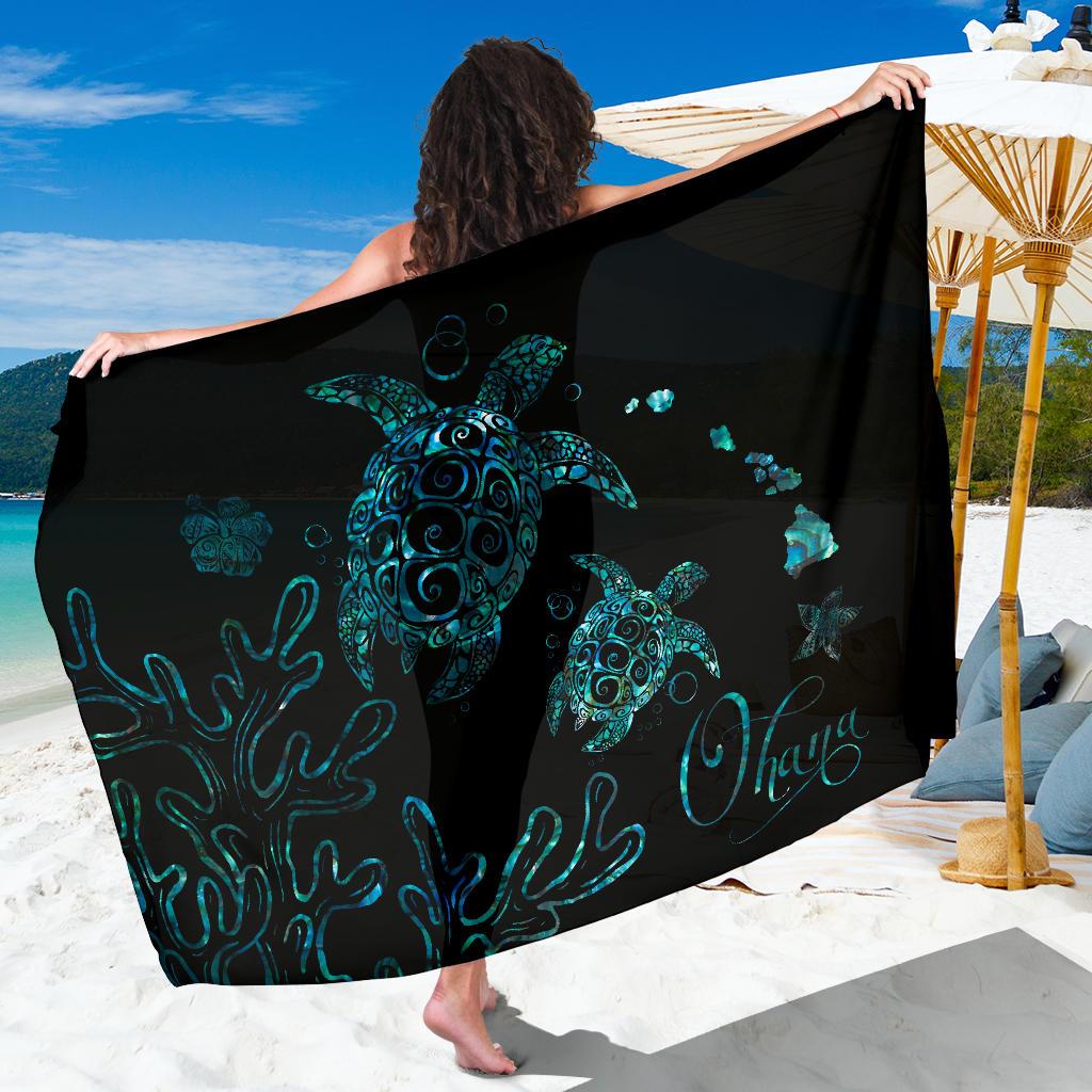 Hawaii Turtle Ohana Paua Shell Sarong - AH Sarong One Size Black - Polynesian Pride