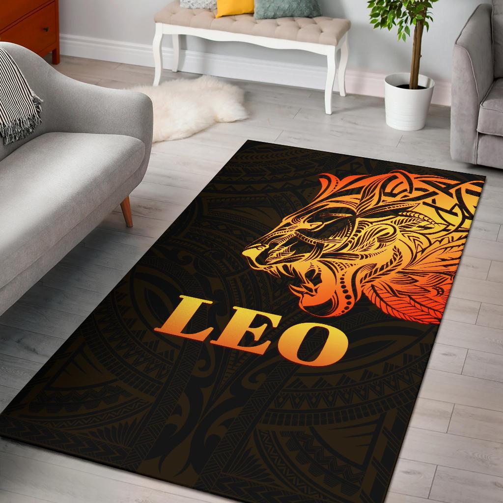 Sun In Leo Zodiac Area Rug Polynesian Tattoo Simple - Orange Black Orange - Polynesian Pride