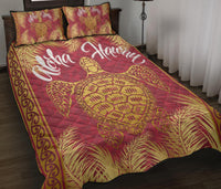 Hawaii Turtle Gold Tropical Leaves Polynesian Quilt Bed Set - Royal Style - AH - Polynesian Pride