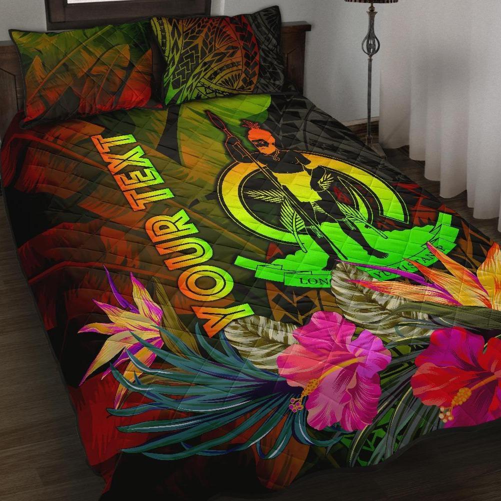 Vanuatu Polynesian Personalised Quilt Bed Set - Hibiscus and Banana Leaves Art - Polynesian Pride