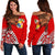 Tonga Women's Off Shoulder Sweater - Polynesian Palm Tree Flag Red - Polynesian Pride