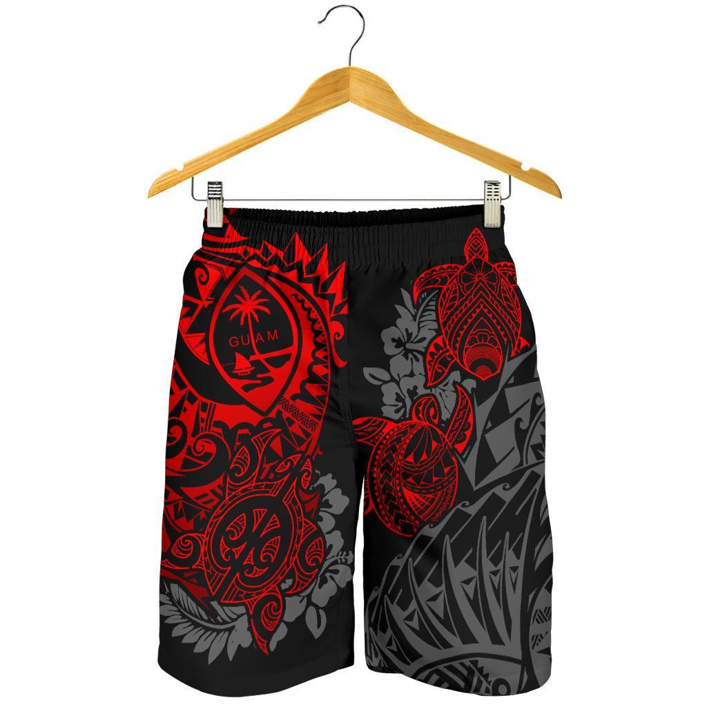 Guam Polynesian Shorts (Men) - Red Turtle Flowing - Polynesian Pride