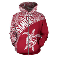 Samoa Zip up Hoodie Samoa Turtle Mermaid Polynesian Tattoo Red White - Polynesian Pride