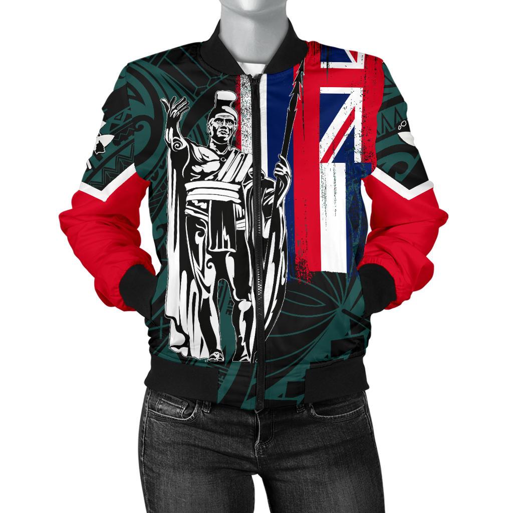 Hawaii King Flag Polynesian Women's Bomber Jacket - Turquoise Turquoise - Polynesian Pride