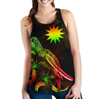 Nauru Polynesian Women Tank Top - Turtle With Blooming Hibiscus Reggae - Polynesian Pride