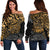 Tonga Polynesian Off Shoulder Sweater (Women) - Gold Turtle Flowing Gold - Polynesian Pride