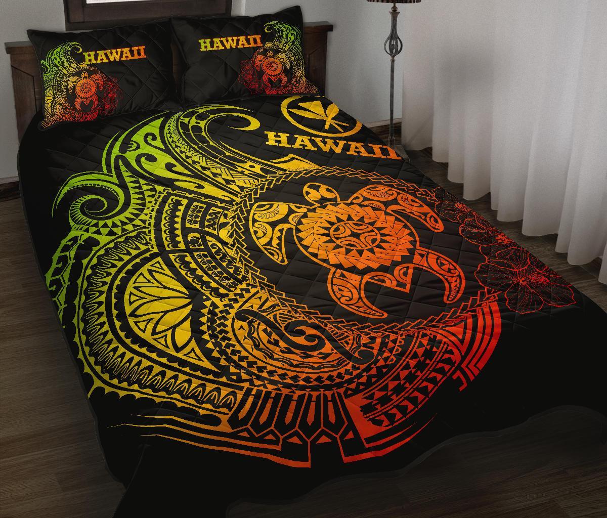 Hawaii Polynesian Quilt Bed Set - Vintage Polynesian Turtle (Reggae) Art - Polynesian Pride