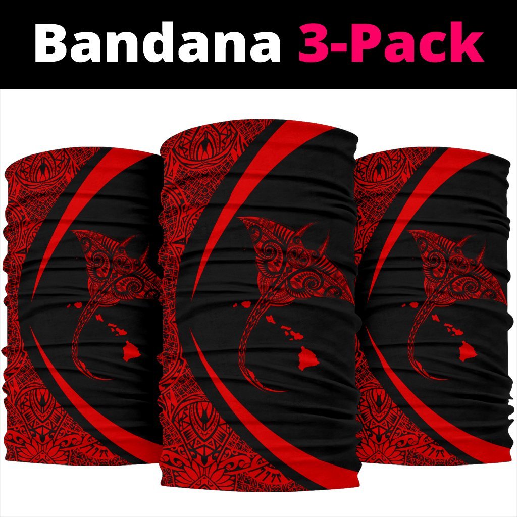Hawaiian Bandana Manta Ray Map Polynesian Bandana 3-Pack - Circle Style Red - Polynesian Pride
