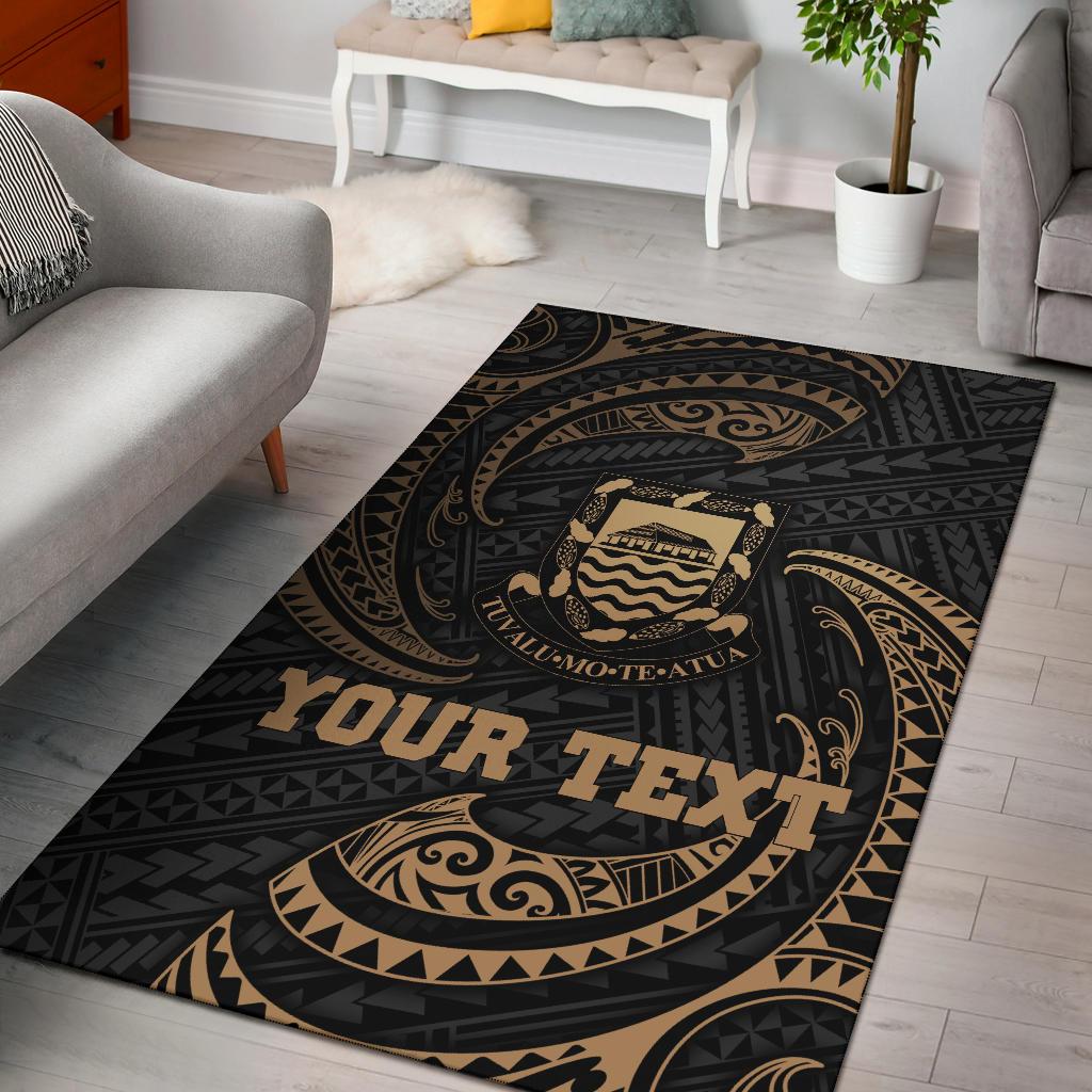 Tuvalu Polynesian Custom Personalised Area Rug - Gold Tribal Wave Gold - Polynesian Pride