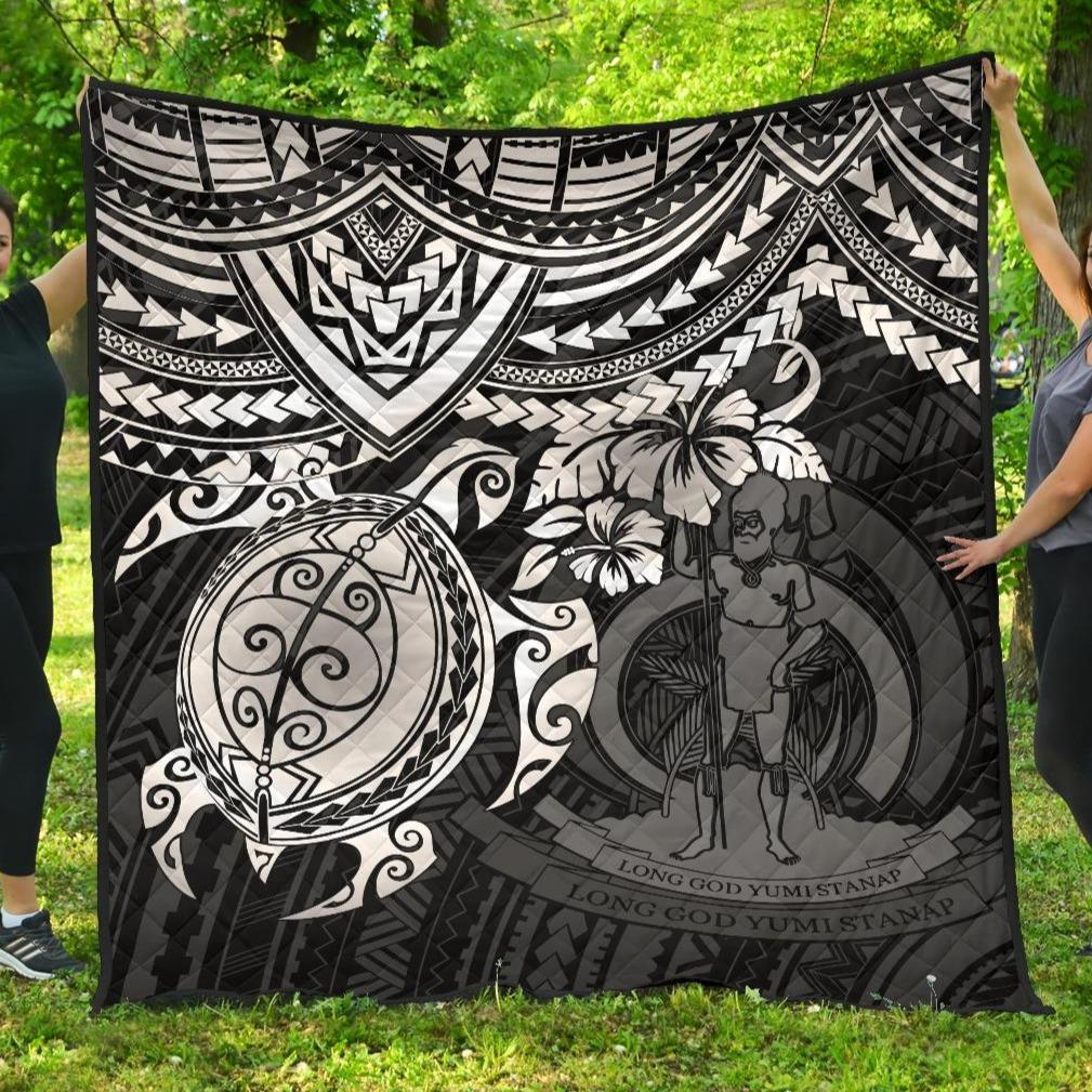 Vanuatu Polynesian Premium Quilt - Vanuatu Coat Of Arms & White Turtle Hibiscus - Polynesian Pride