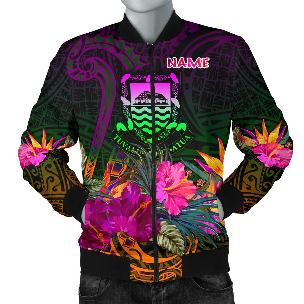 Tuvalu Personalised Men's Bomber Jacket - Summer Hibiscus Reggae - Polynesian Pride