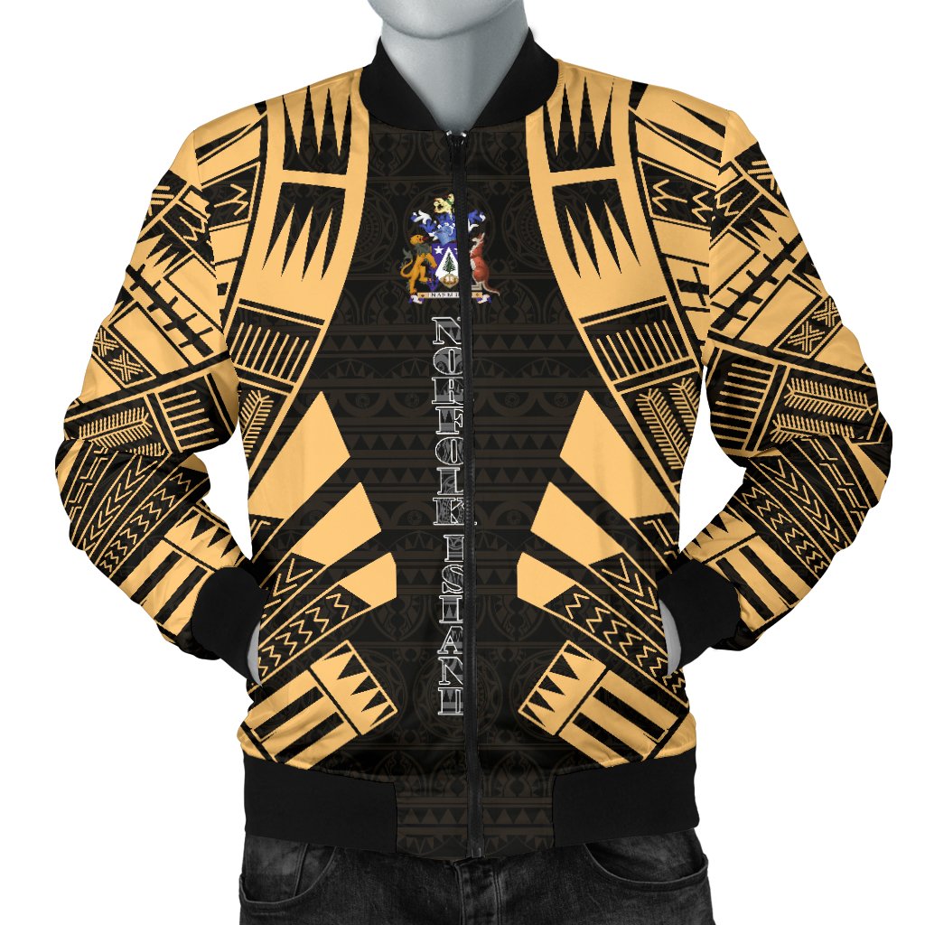 Norfolk Island Men Bomber Jackets - Polynesian Tattoo Gold Gold - Polynesian Pride