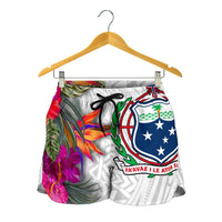 Samoa All Samoa Over Print Women's Shorts Hibiscus Polynesian White Pattern - Polynesian Pride