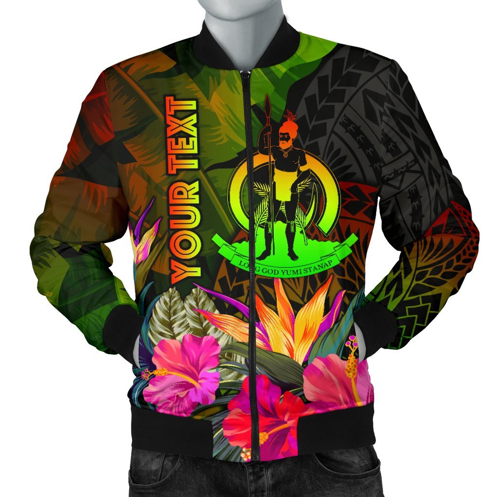 Vanuatu Polynesian Personalised Men's Bomber Jacket - Hibiscus and Banana Leaves Reggae - Polynesian Pride