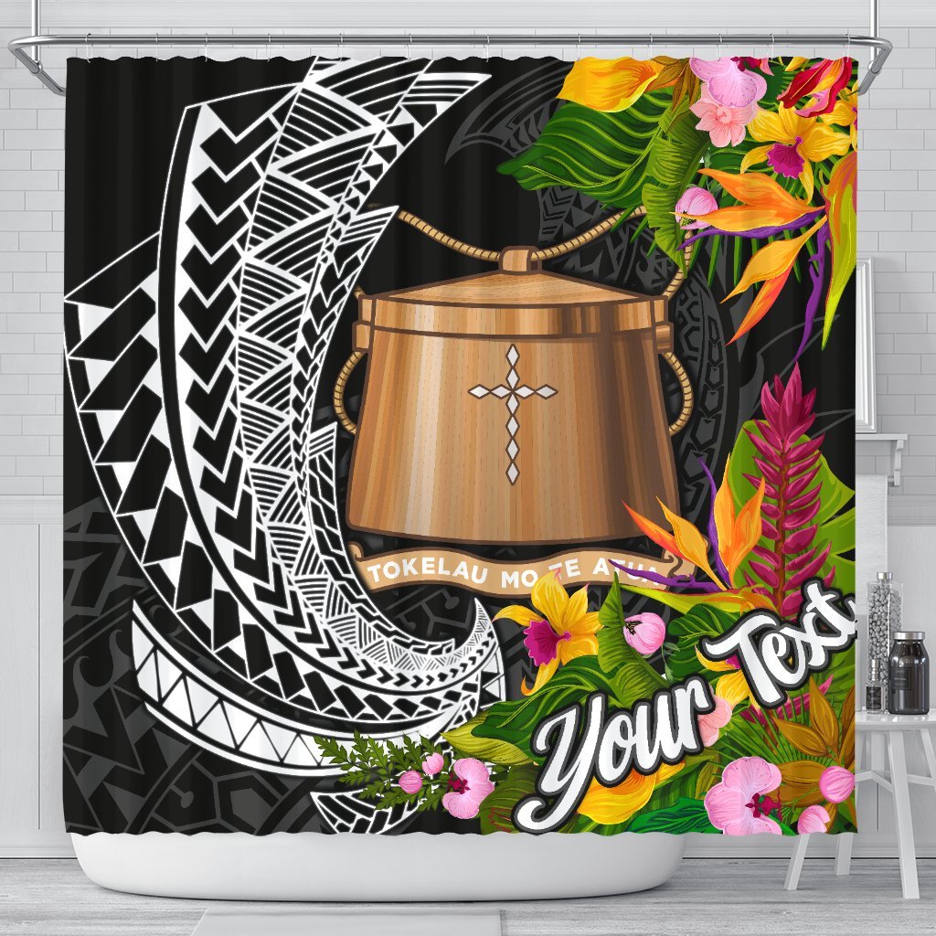 Tokelau Shower Curtains - Custom Personalised Seal Spiral Polynesian Patterns 177 x 172 (cm) Black - Polynesian Pride