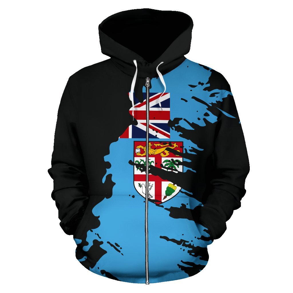 Fiji Zip up Hoodie Fiji Flag Painting - Polynesian Pride