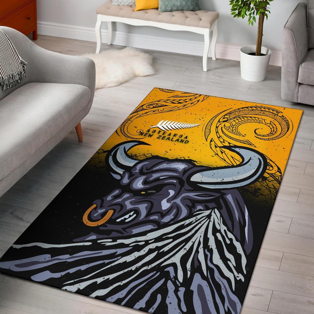 New Zealand Maori Area Rug Taranaki Bull Yellow - Polynesian Pride