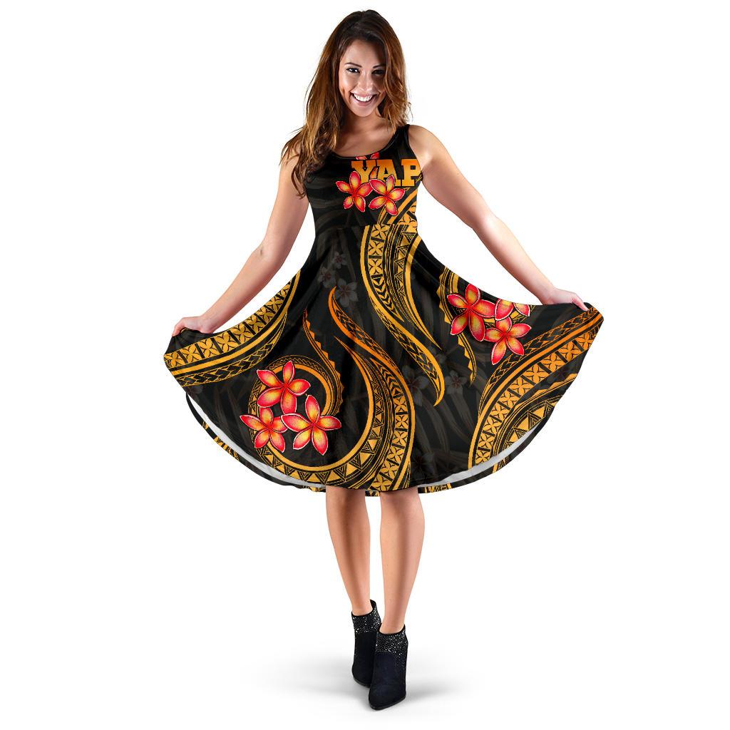 Yap Micronesian Midi Dress - Gold Plumeria Women GOLD - Polynesian Pride