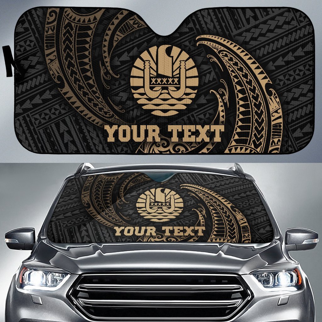 Polynesian Tahiti Custom Personalised Sun Shades - Gold Tribal Wave Auto Sun Shade Universal Fit Gold - Polynesian Pride