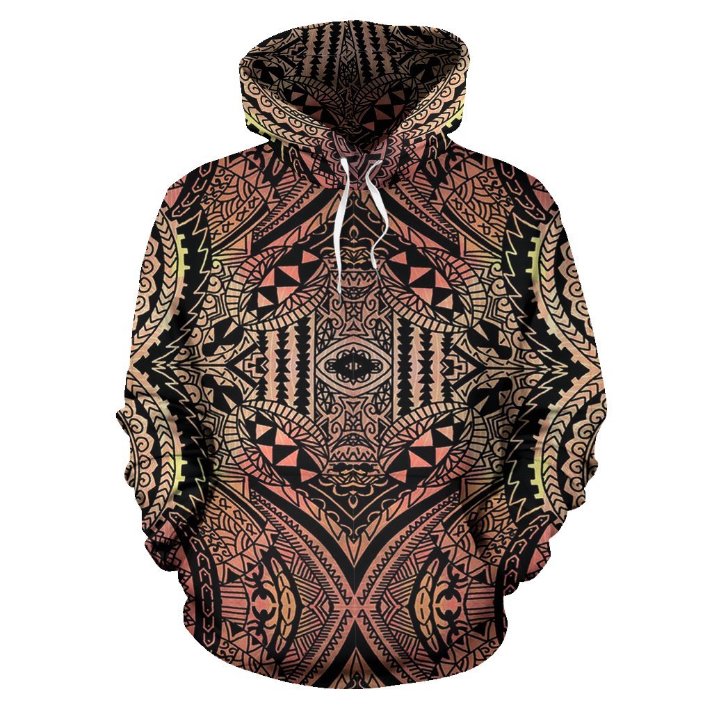 Hawaii Hoodie Polynesian Symmetry Brown Pullover Unisex Art - Polynesian Pride