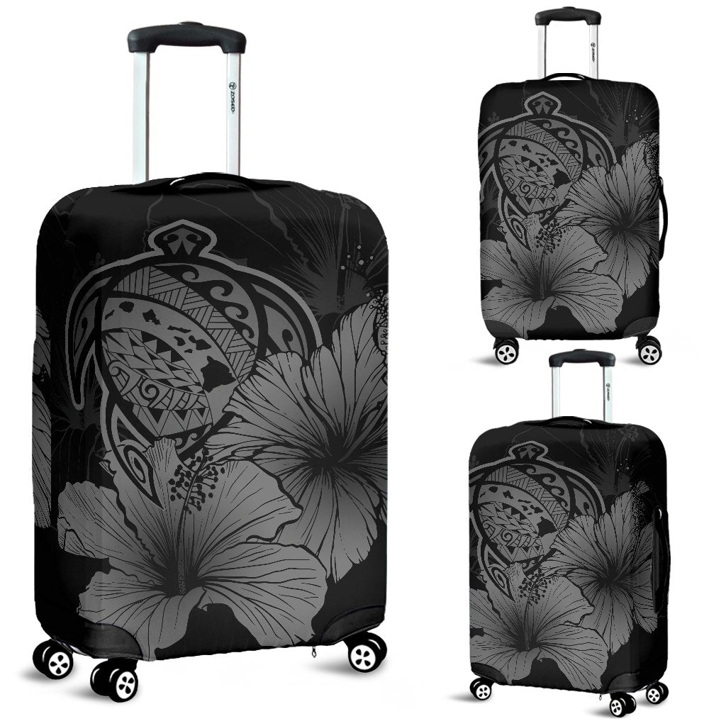 Hawaii Hibiscus Luggage Cover - Turtle Map - Gray Gray - Polynesian Pride