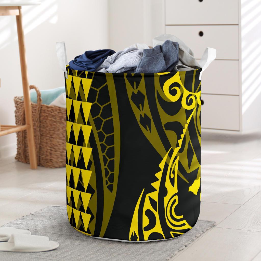 Hawaii Kakau Yellow Polynesian Laundry Basket AH Laundry Basket - 1 One Size White - Polynesian Pride