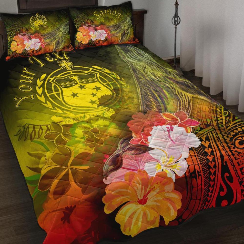 Custom Personalised Samoa Quilt Bed Set- Humpback Whale with Tropical Flowers (Yellow) Yellow - Polynesian Pride