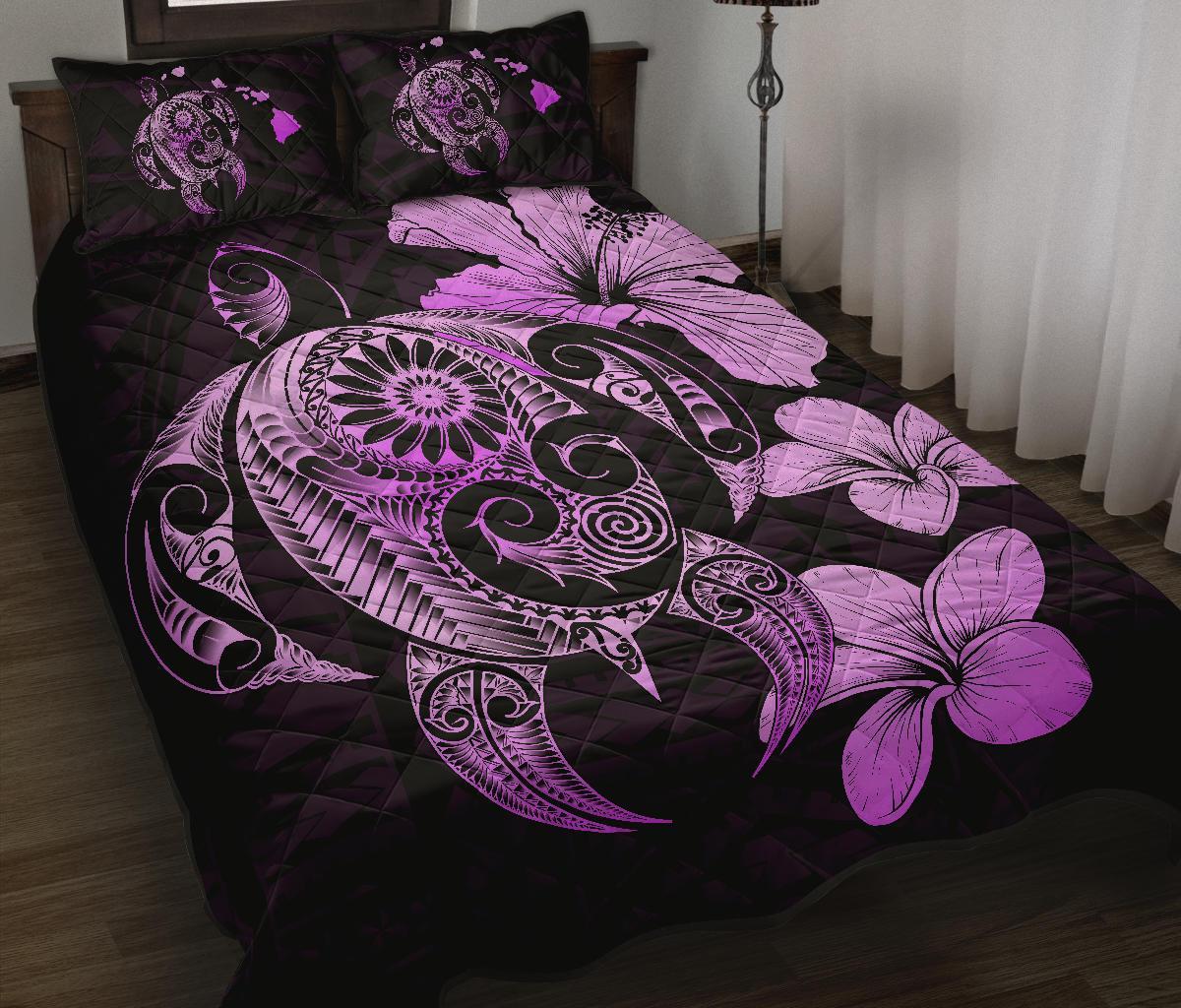 Hibiscus Plumeria Mix Polynesian Pink Turtle Quilt Bed Set Art - Polynesian Pride