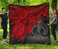Vanuatu Polynesian Premium Quilt - Vanuatu Coat Of Arms & Red Turtle Hibiscus RED - Polynesian Pride