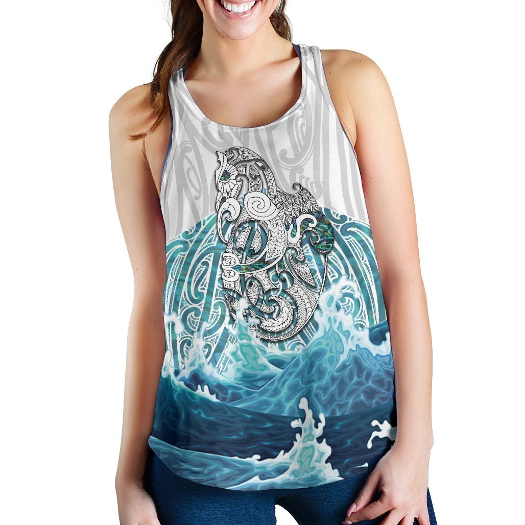 Maori Manaia The Blue Sea Women'S Racerback Tank, White White - Polynesian Pride