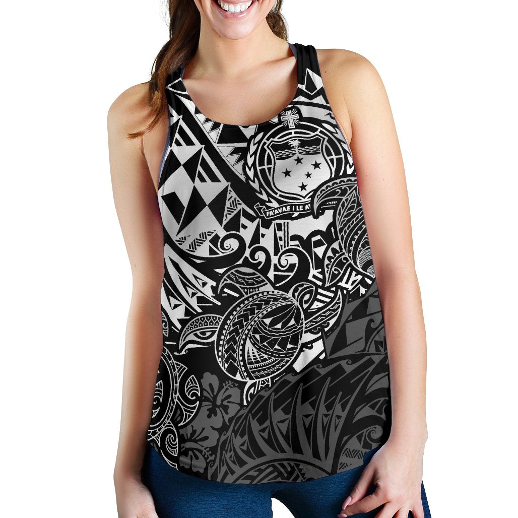 Samoa Polynesian Racerback Tank (Women) - White Turtle Flowing - Polynesian Pride