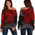 Polynesian Hawaii (Kanaka Maoli) Off Shoulder Sweater - Red Turtle Hibiscus Flowing Red - Polynesian Pride