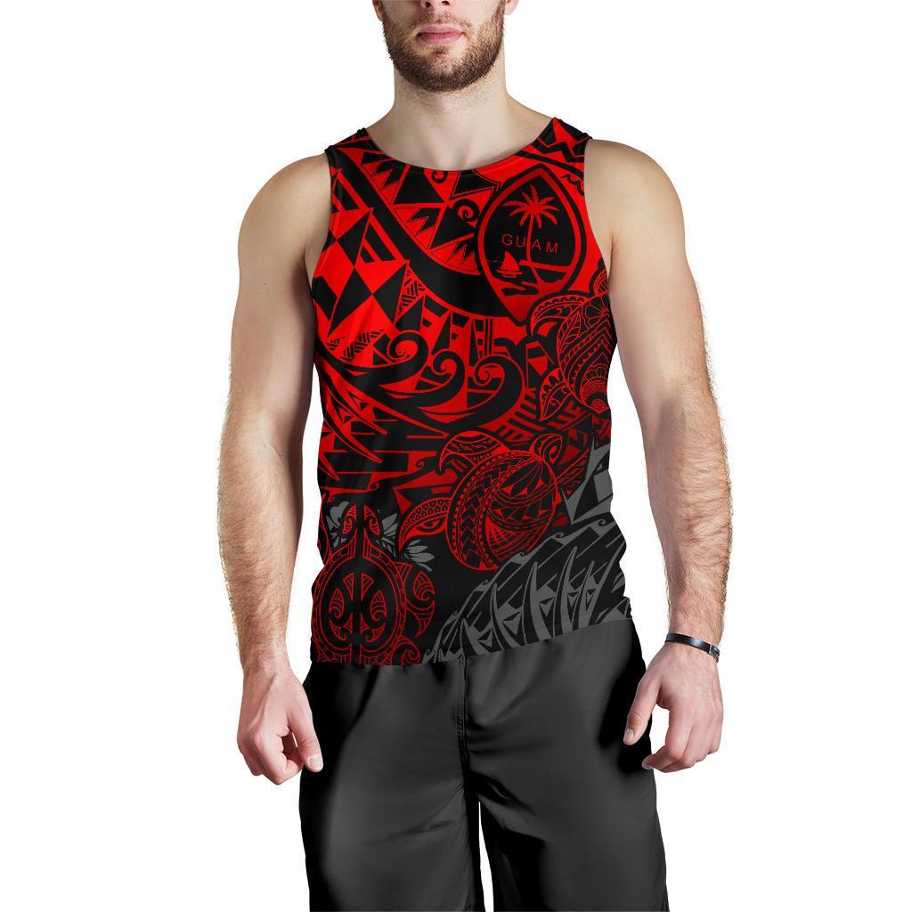 Guam Polynesian Tank Top (Men) - Red Turtle Flowing - Polynesian Pride