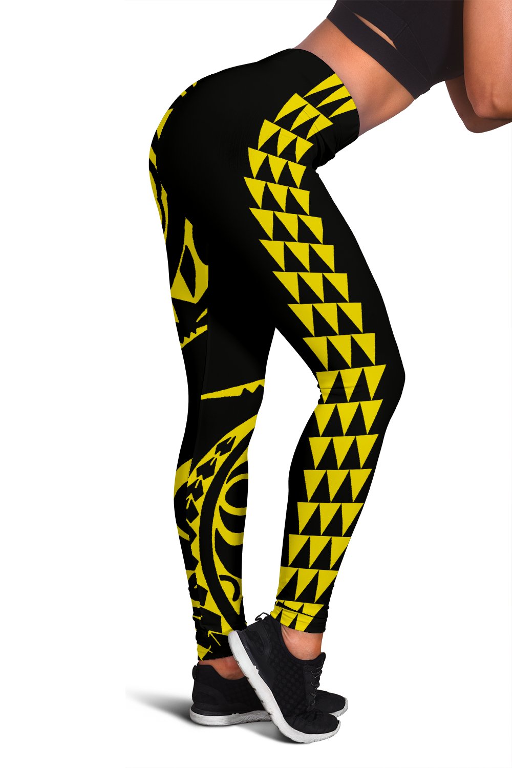 Yellow Polynesian Tribal Women's Leggings White - Polynesian Pride