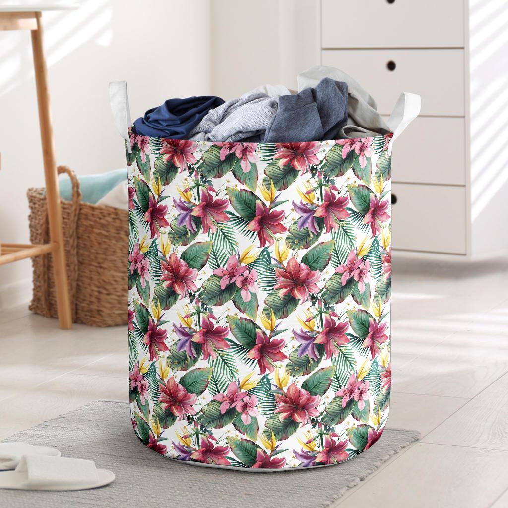 Tropical Palm Leaf White Hawaii Laundry Basket Laundry Basket One Size White - Polynesian Pride