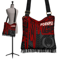 Pohnpei Crossbody Boho Handbag - Pohnpei Seal In Heartbeat Patterns Style (Red) - Polynesian Pride