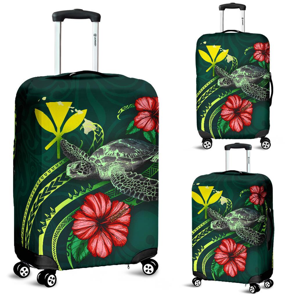 Hawaii Polynesian Luggage Covers - Green Turtle Hibiscus Green - Polynesian Pride