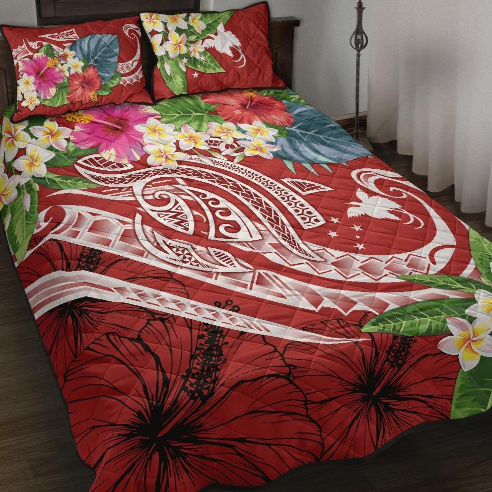 Papua New Guinea Polynesian Quilt Bed Set - Summer Plumeria (Red) Red - Polynesian Pride